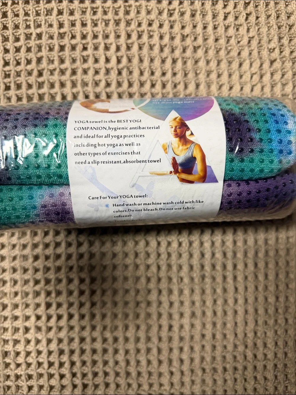 Oversized Turquoise Purple Gradient Yoga Towel - Non-Slip Waffle Weave